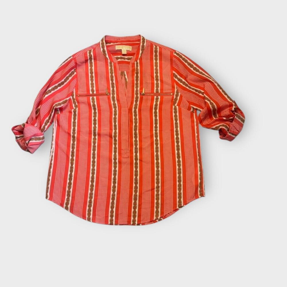 Michael Kors Chain Link Red &‎ Gold Top Size Large